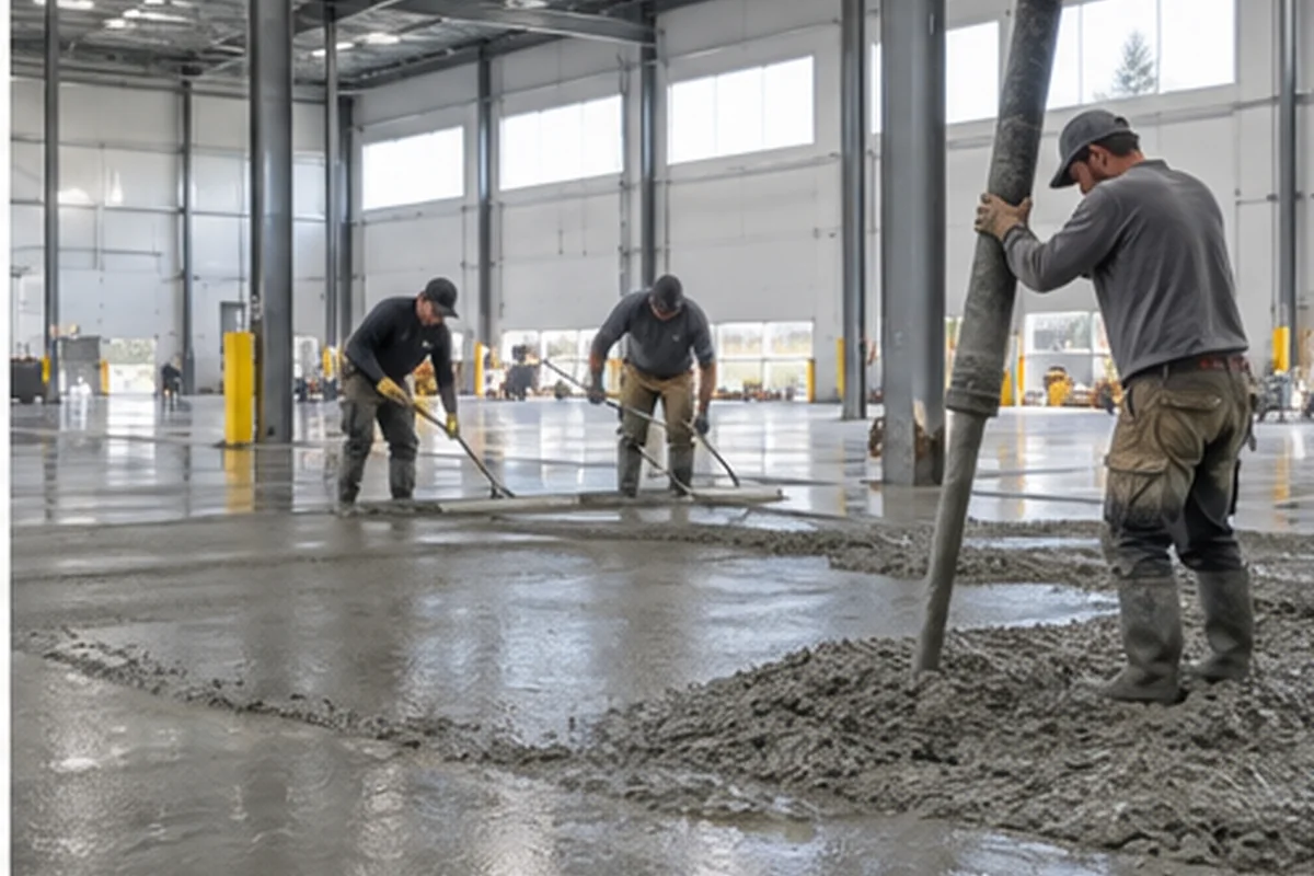Commercial Concrete Floors active worksite overview in Chilliwack, British Columbia